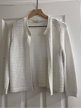 LOFT Ivory Open-Weave Knit Cardigan